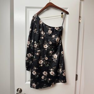 Abercrombie black floral one shoulder satin mini dress